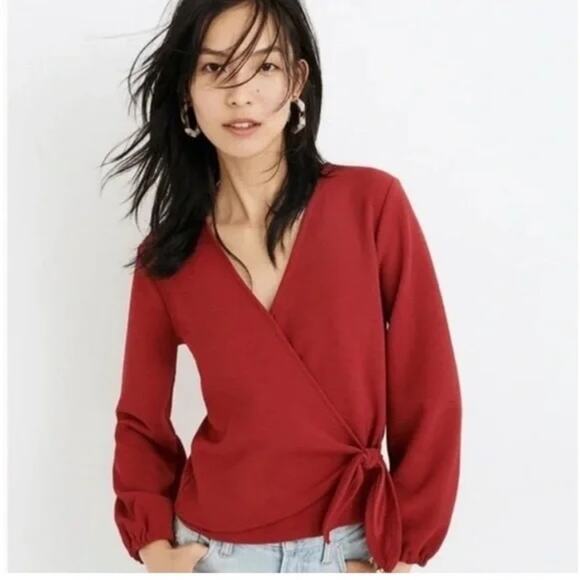 Madewell Texture & Thread Crepe Wrap Top Red L - Picture 1 of 9